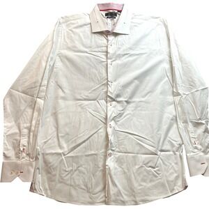 Levinas Shirt Mens 2XL Contrast Cuff Preppy Academia Career Dress Professional